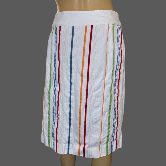 Liz Claiborne Straight Skirt Size 10 White Color Stripes Mid Rise 100% Cotton - Picture 2 of 13